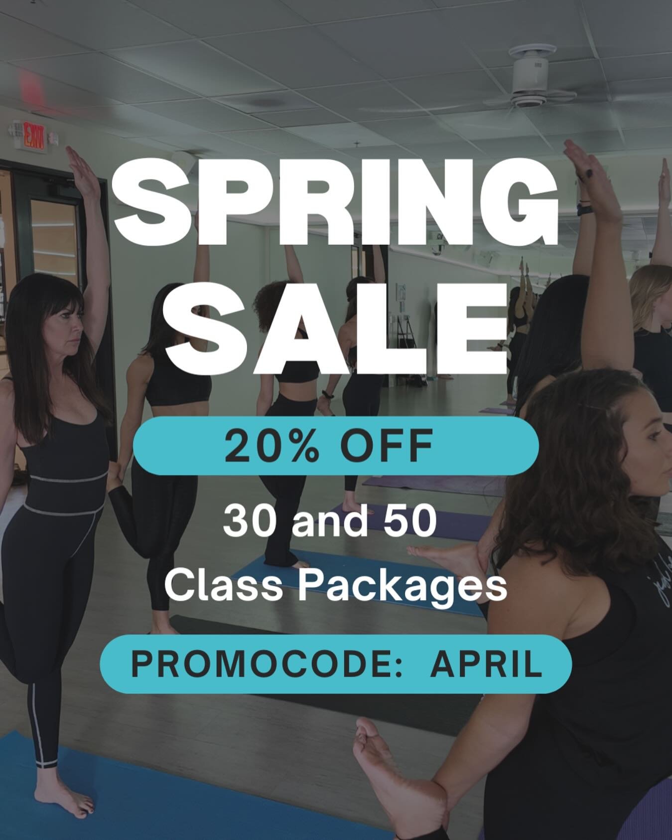 🌱🩵SPRING SALE🩵🌱
Now is the time to stock up on your classes! For a limited time get 20% OFF the 30 and 50 class packages!🔥
PROMOCODE: APRIL