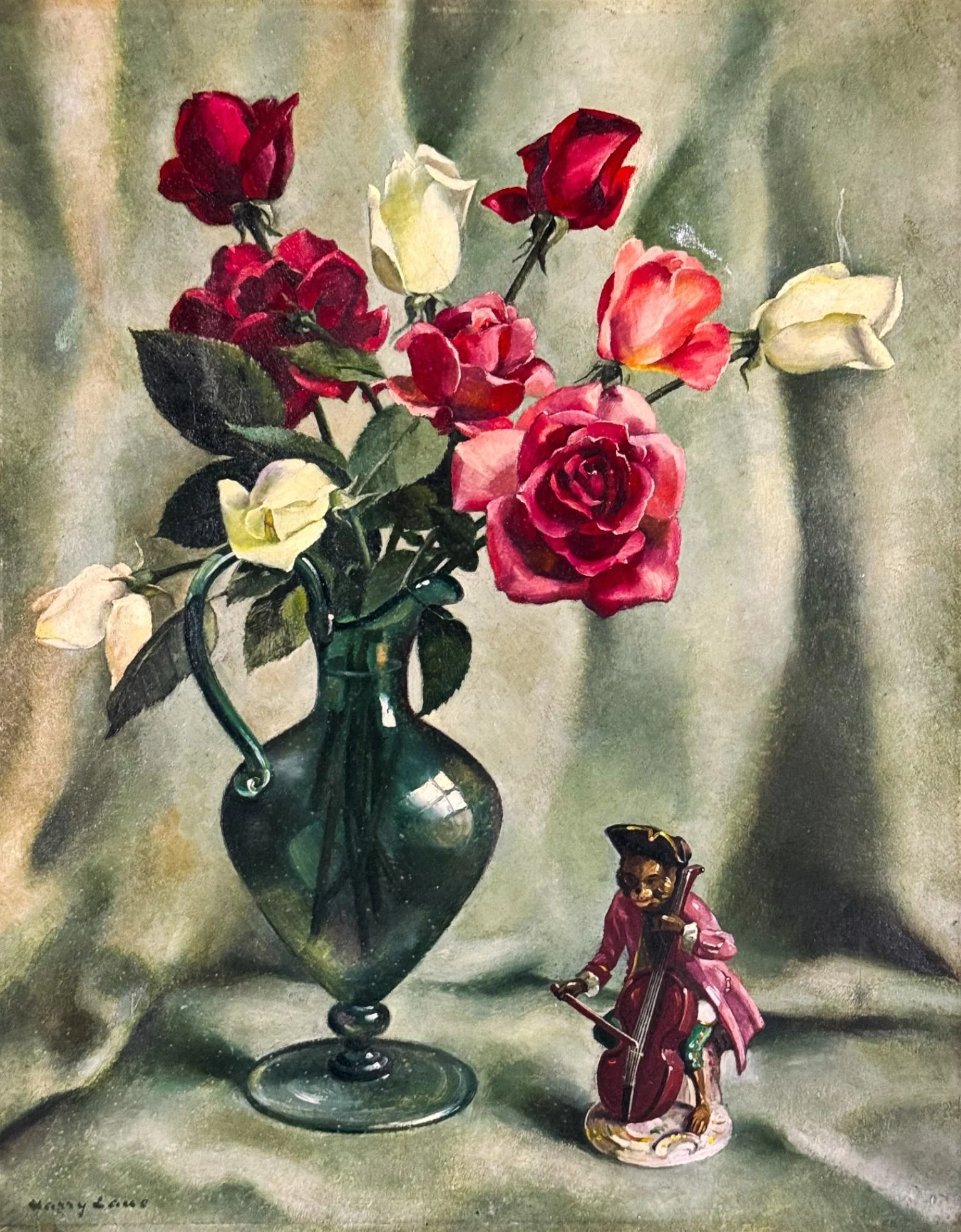 Harry Lane | Untitled (Still Life with Vase of Roses and Porcelain Figurine)
