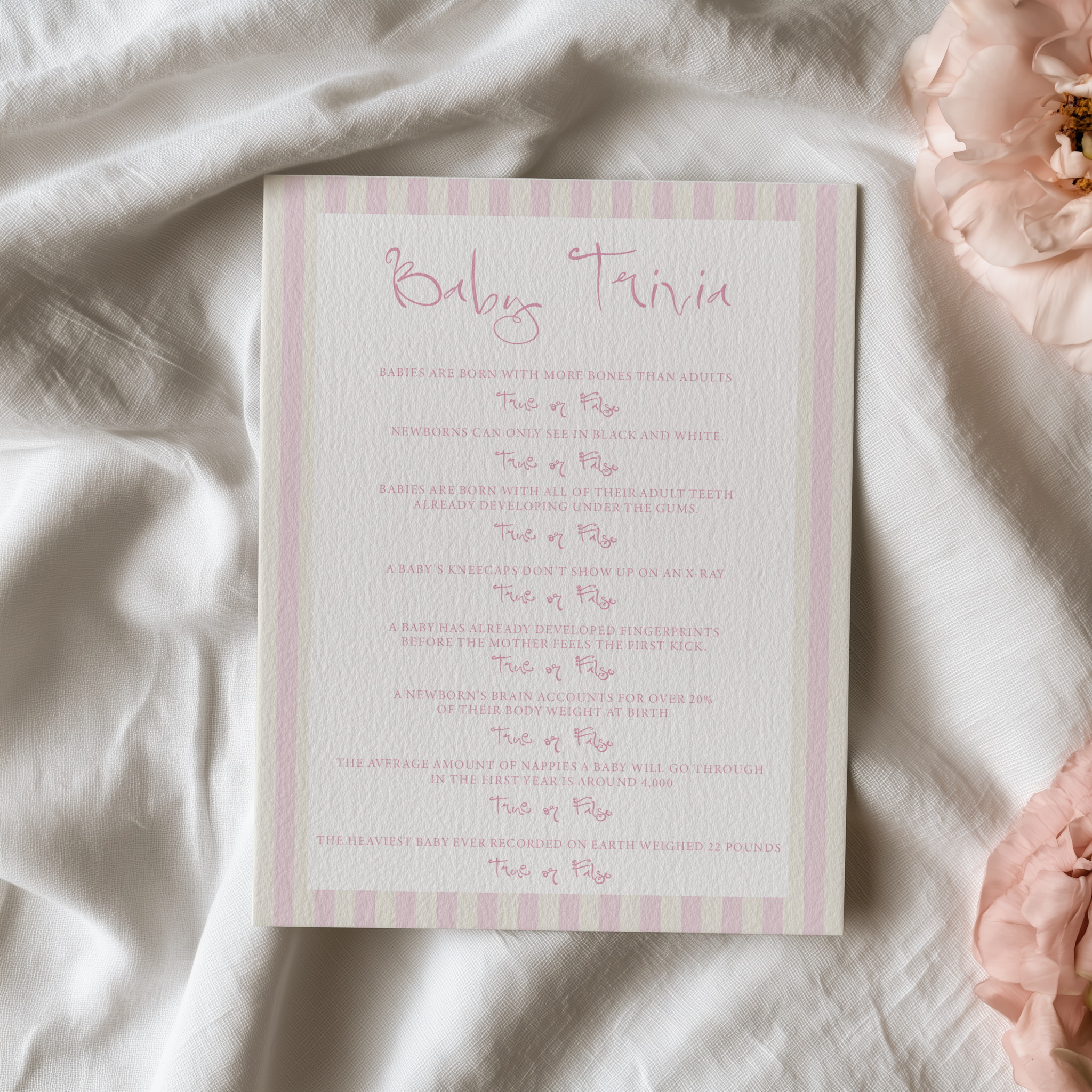 Baby Trivia Game Card | Personalised Baby Shower Game