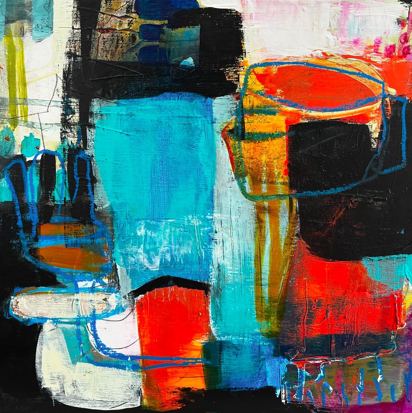 A first layer of play here, thinking about next moves. There&rsquo;s something going on that I&rsquo;m quite digging. 

Now that&rsquo;s it&rsquo;s here&hellip; the colors of the Let That Shit Go (sign) post  nearby, looks like it got in!

Happy to h