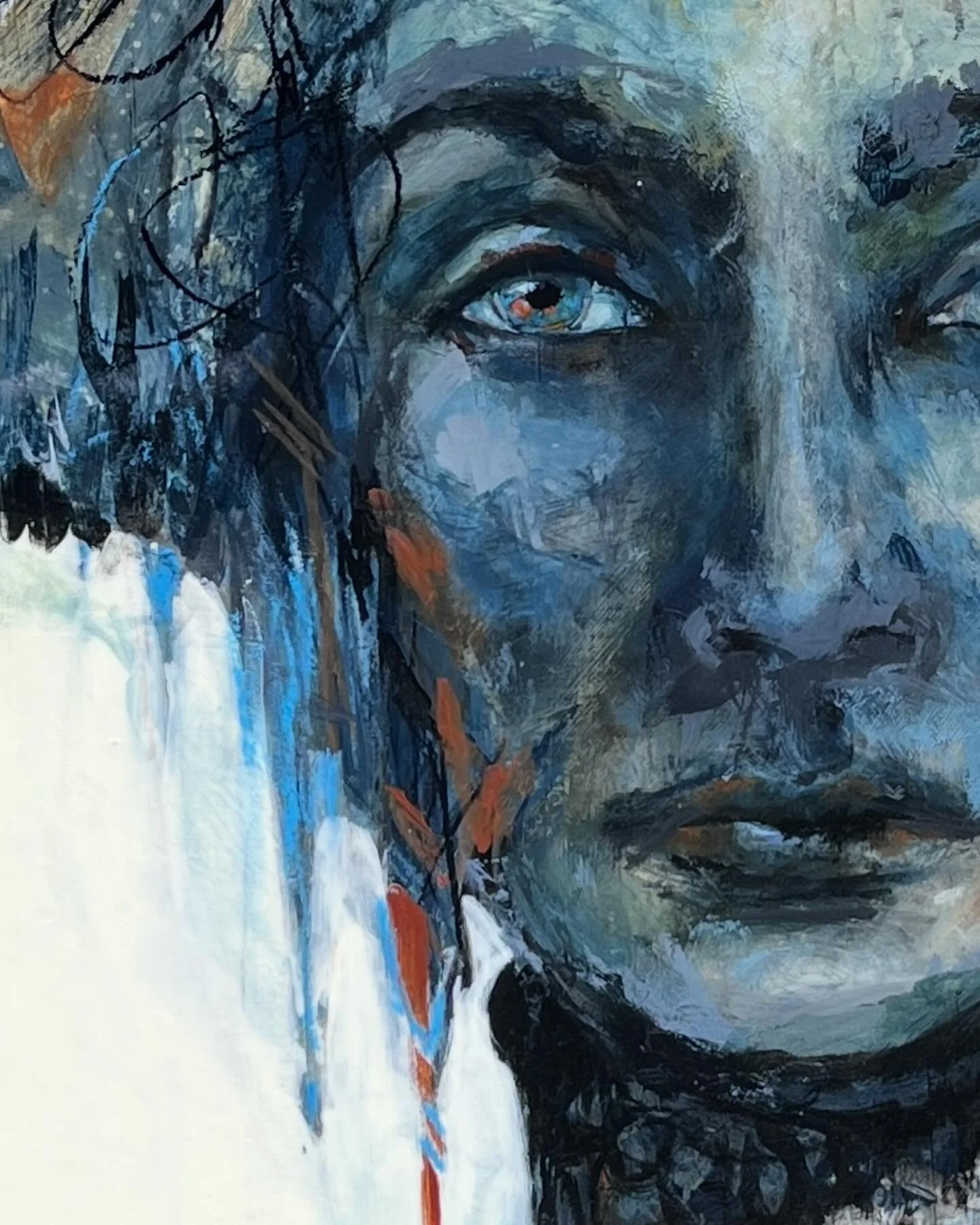 So this is a favorite part of a piece that&rsquo;s very much done. OK walk away Tanya. 

My love affair continues with Paynes Gray! So the funny road this portrait has taken, started with an old photo of a very distant relative on my dad&rsquo;s side