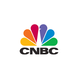 CNBC logo with colorful peacock design above the black CNBC text on a black background.
