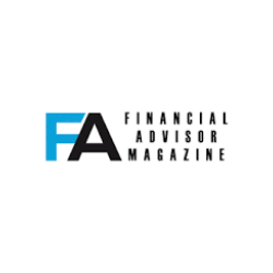 Logo for Financial Advisor Magazine with blue and black text