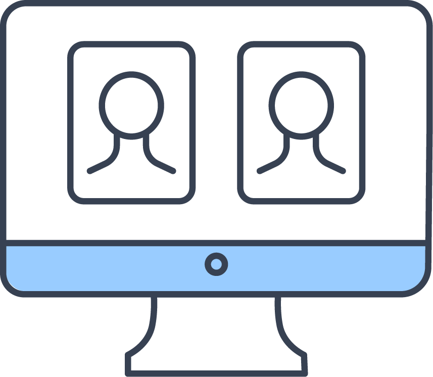 Computer monitor displaying two portraits or profile pictures.