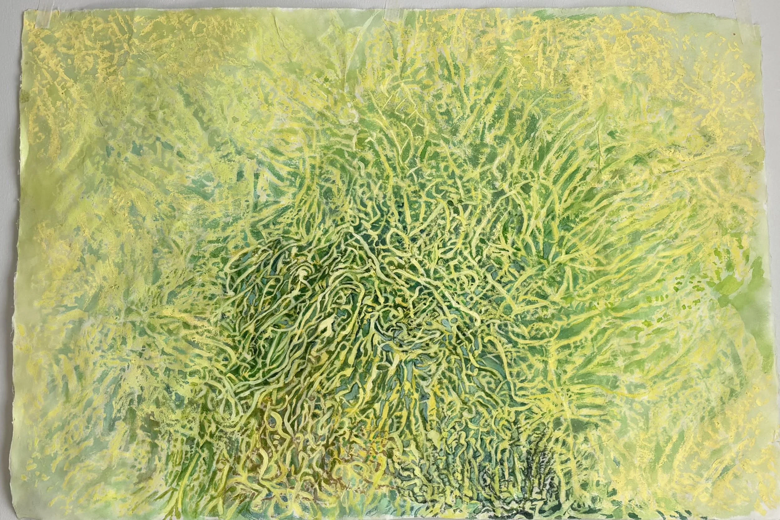 "Demon Bark" 2926, Oil and Watercolor on Rice Paper, 17.5x25.5