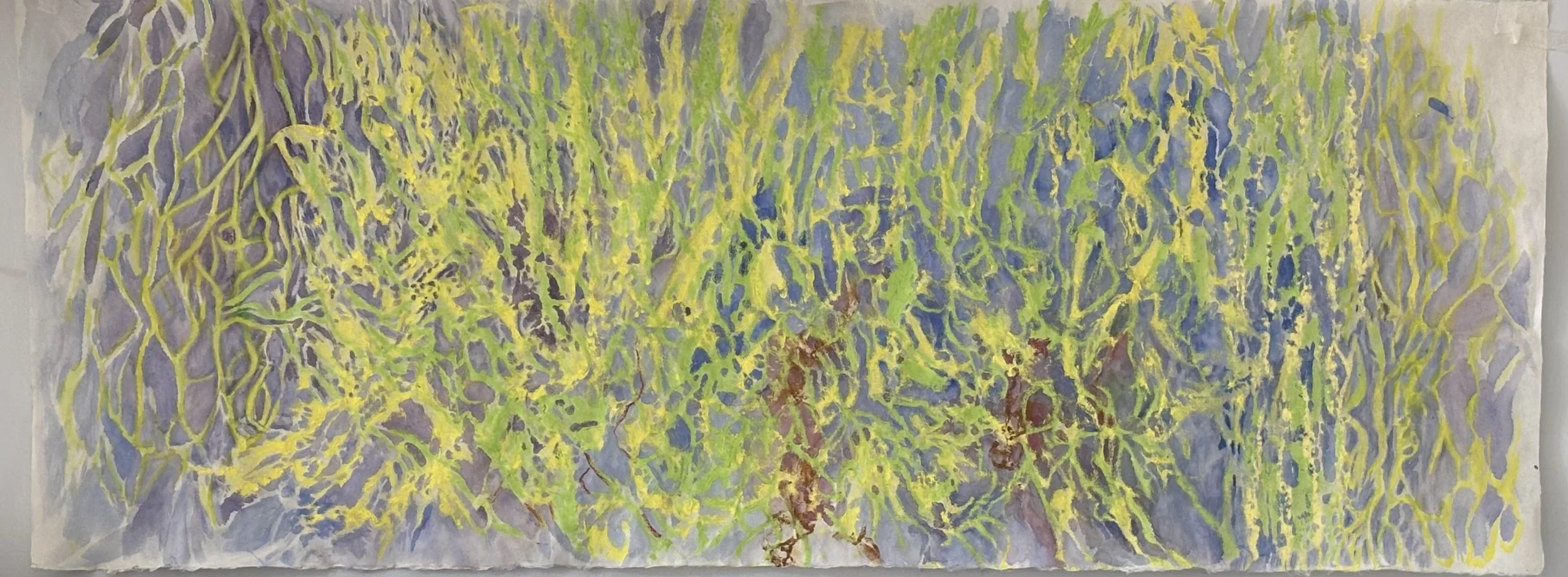 "Tree Pattern Horizontal" 2026, Oil and Watercolor on Rice Paper, 14.5x38.5