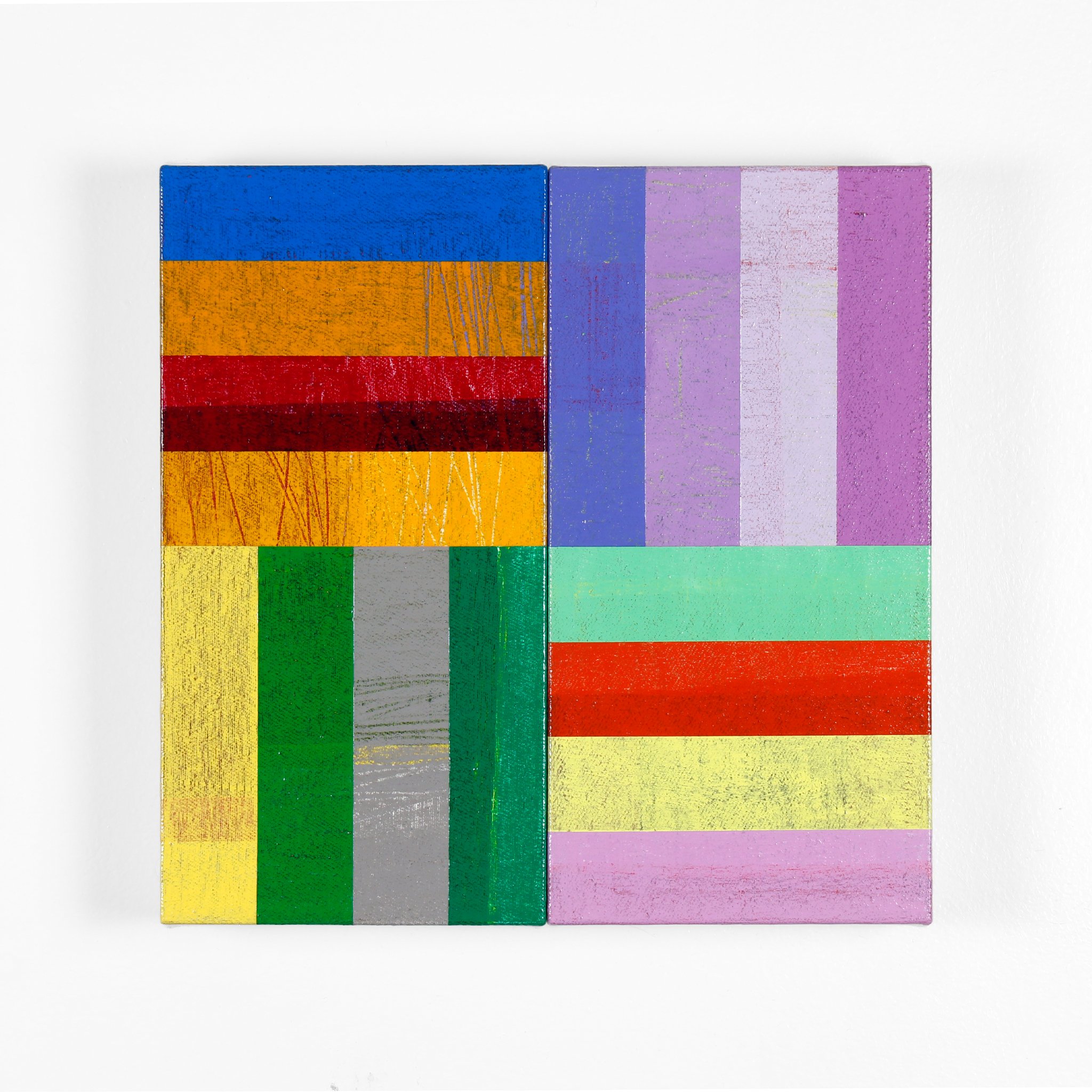    Untitled (blue-orange-red-orange)   Acrylic on canvas 12 × 12 inches 2024  CAD $600  --- 
