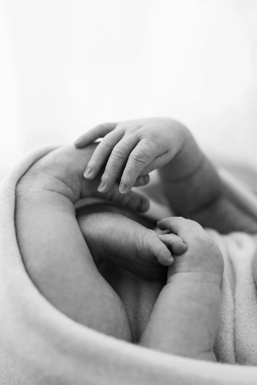 Detail photograph of a newborn baby's fingers and toes