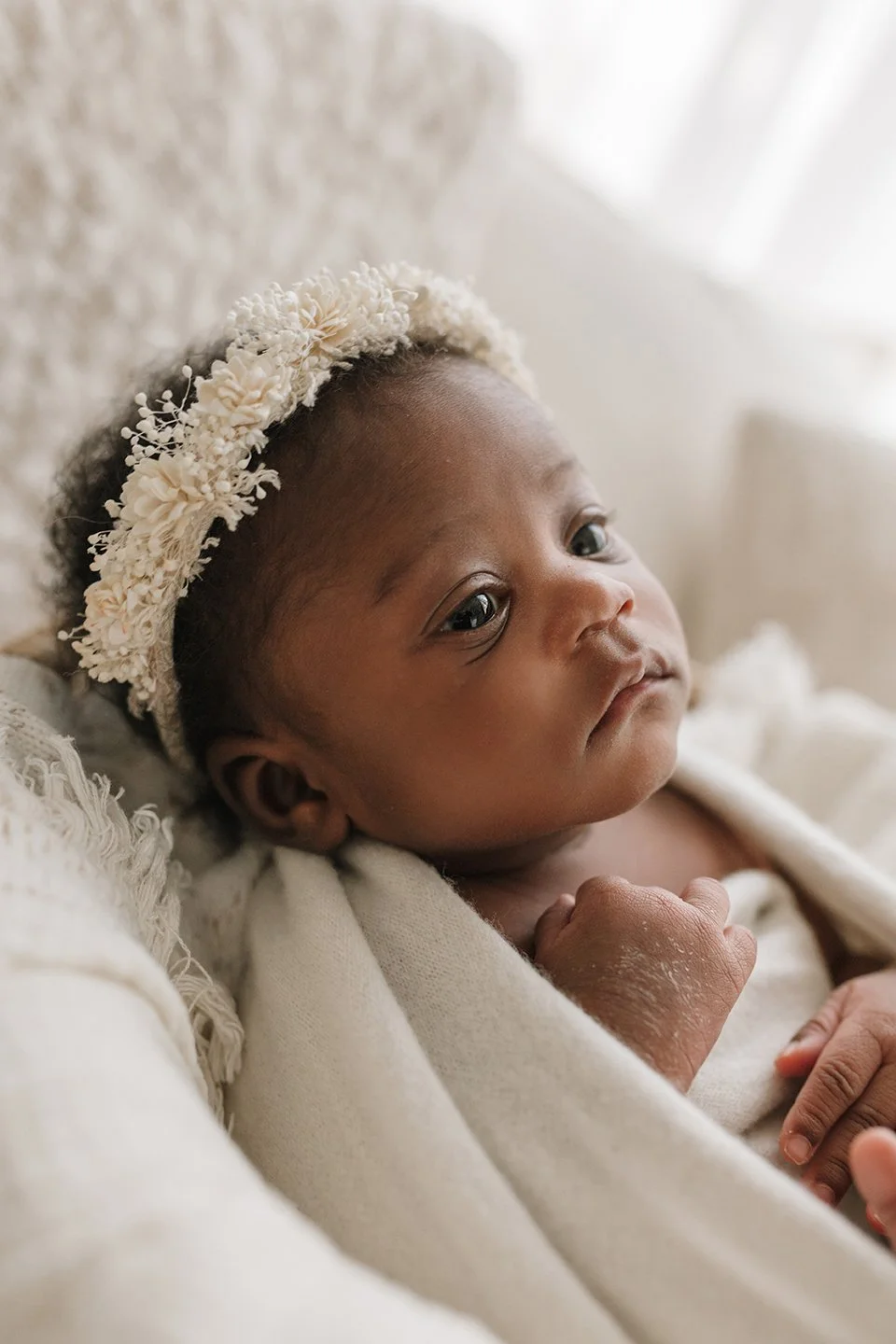 Natural newborn portrait captured in a warm studio setting in Melbourne