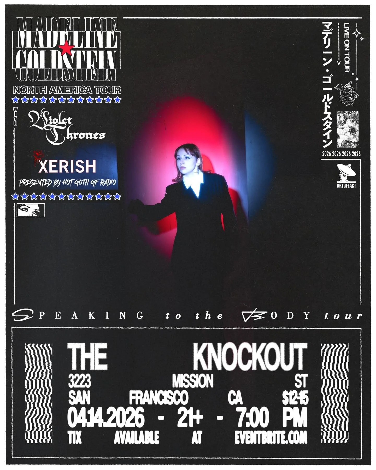 ★ JUST ANNOUNCED ★

hot goth gf presents 

.✦ ݁˖ MADELINE GOLDSTEIN .✦ ݁˖ 
@madelinegoldstein_ 

with local support by
★ VIOLET THRONES @violet.thrones 
★ XERISH @xerishthis 

Madeline Goldstein, the LA based synthpop &amp; darkwave inspired artist, 