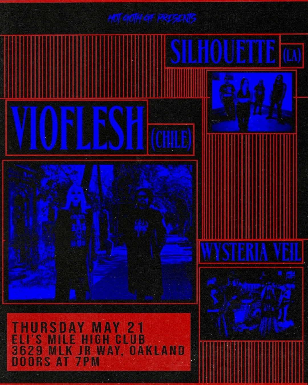 ⚔️ TOMORROW NIGHT IN OAKLAND ⚔️

⚔️ VIOFLESH (Chile) @vioflesh 
⚔️ SILHOUETTE (members of Aurat) @xsilhouettex_ 
⚔️ WYSTERIA VEIL @wysteria.veil 

THURS MAY 21
@elismilehighclub 
doors 7pm music 8pm
⚔️⚔️⚔️⚔️⚔️⚔️