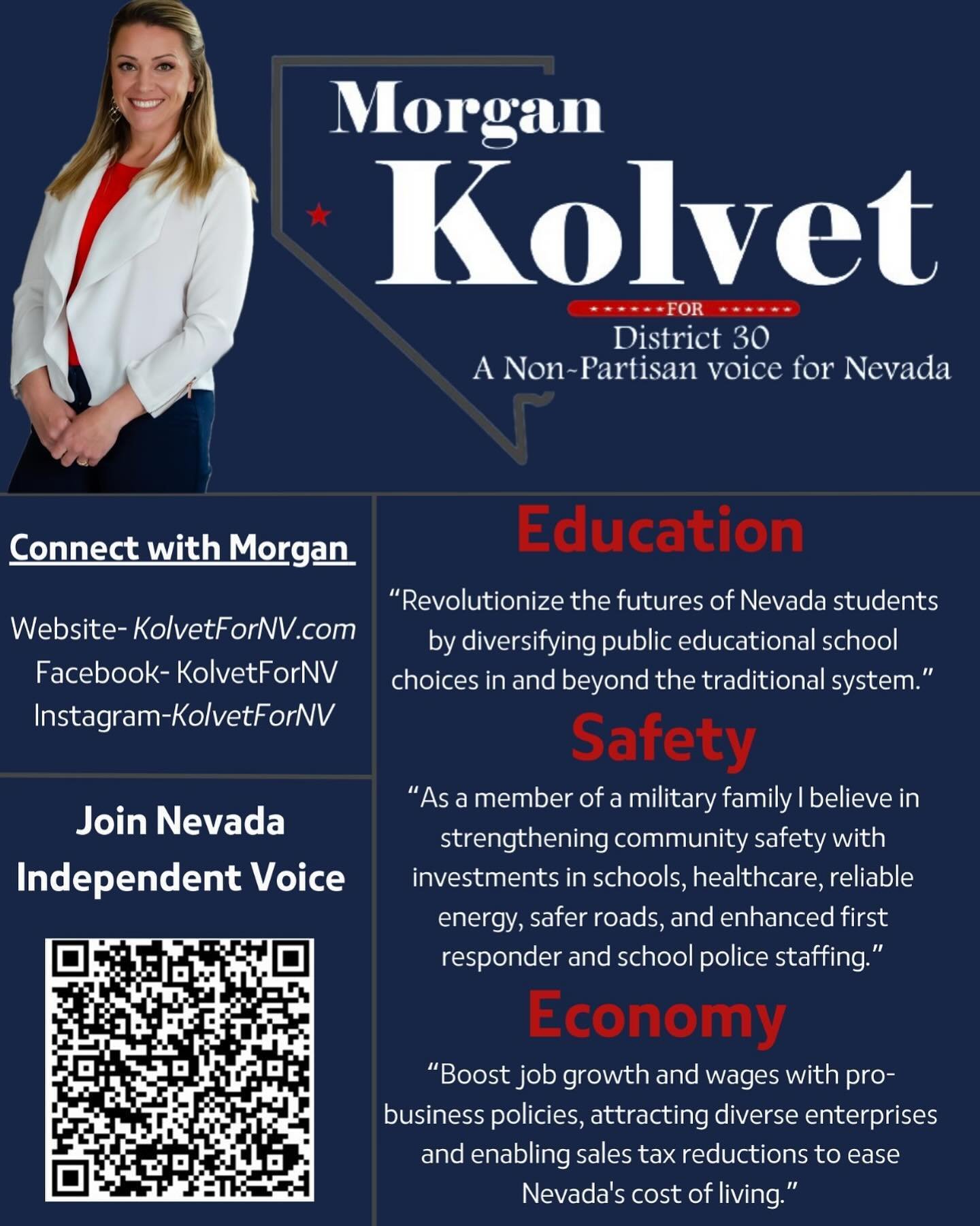 Transforming Nevada with fresh, non-partisan leadership! 🌟 Focused on revolutionizing education, enhancing community safety, and boosting economic growth. Support the change District 30 needs! 📚🛡️💼

Let&rsquo;s make a difference&mdash;vote for vi
