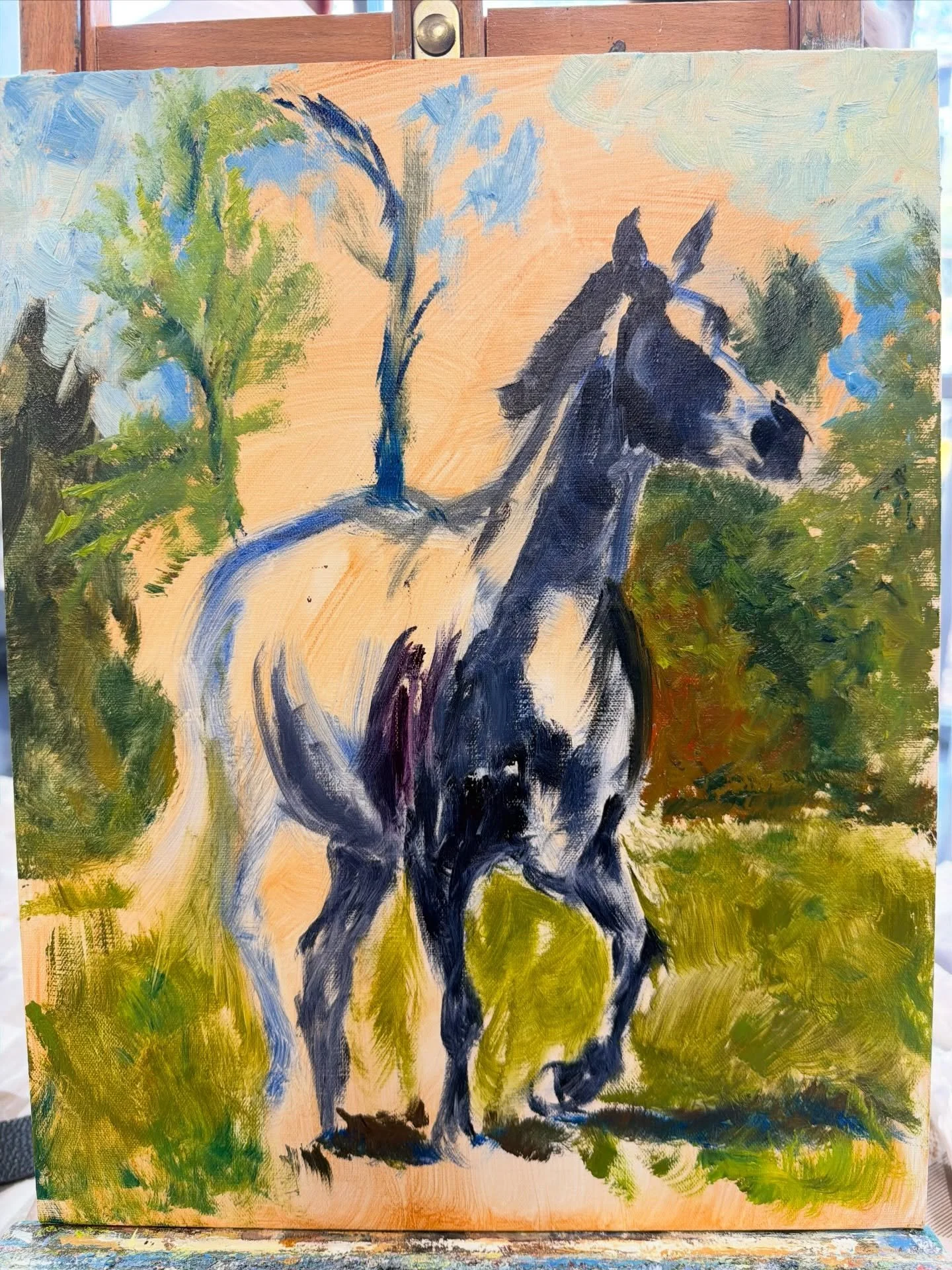 I get this far and then just get lost in the paint!  So it&rsquo;s time to step back, clean the brushes and make some tea!!

#oilpainting #fineart #horsepainting #horse #aqha #aqhaproud #shiningspark