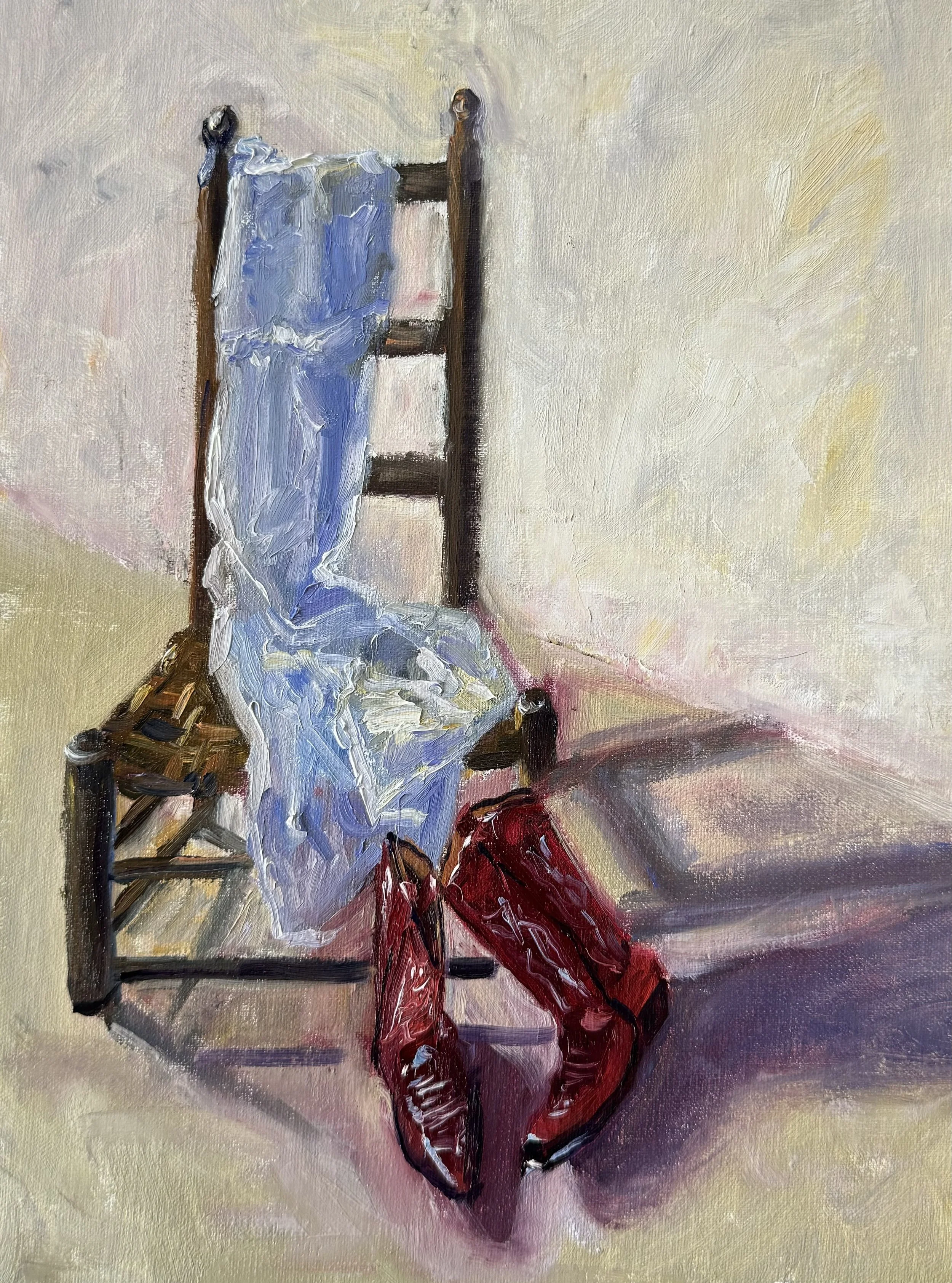 Shaker Chair with Linen Dress and Red Boots