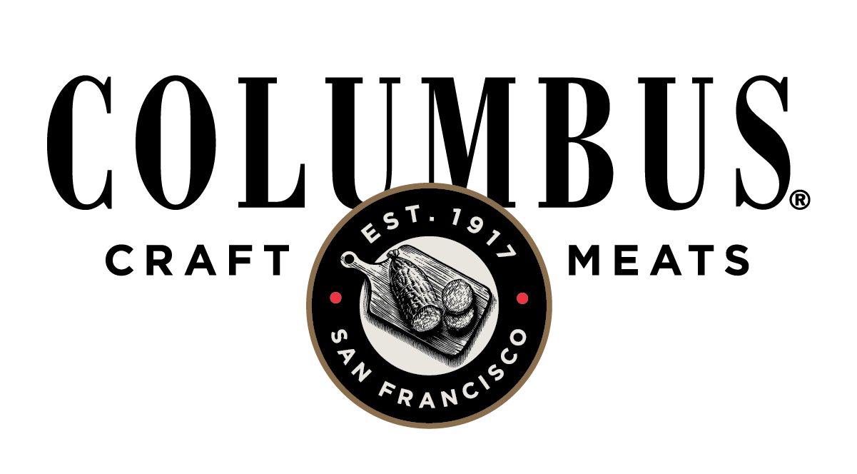 A black circular logo with a sketch of a sausage, a sausage link, and a cutting board. Text around the circle reads "EST. 1917 SAN FRANCISCO."