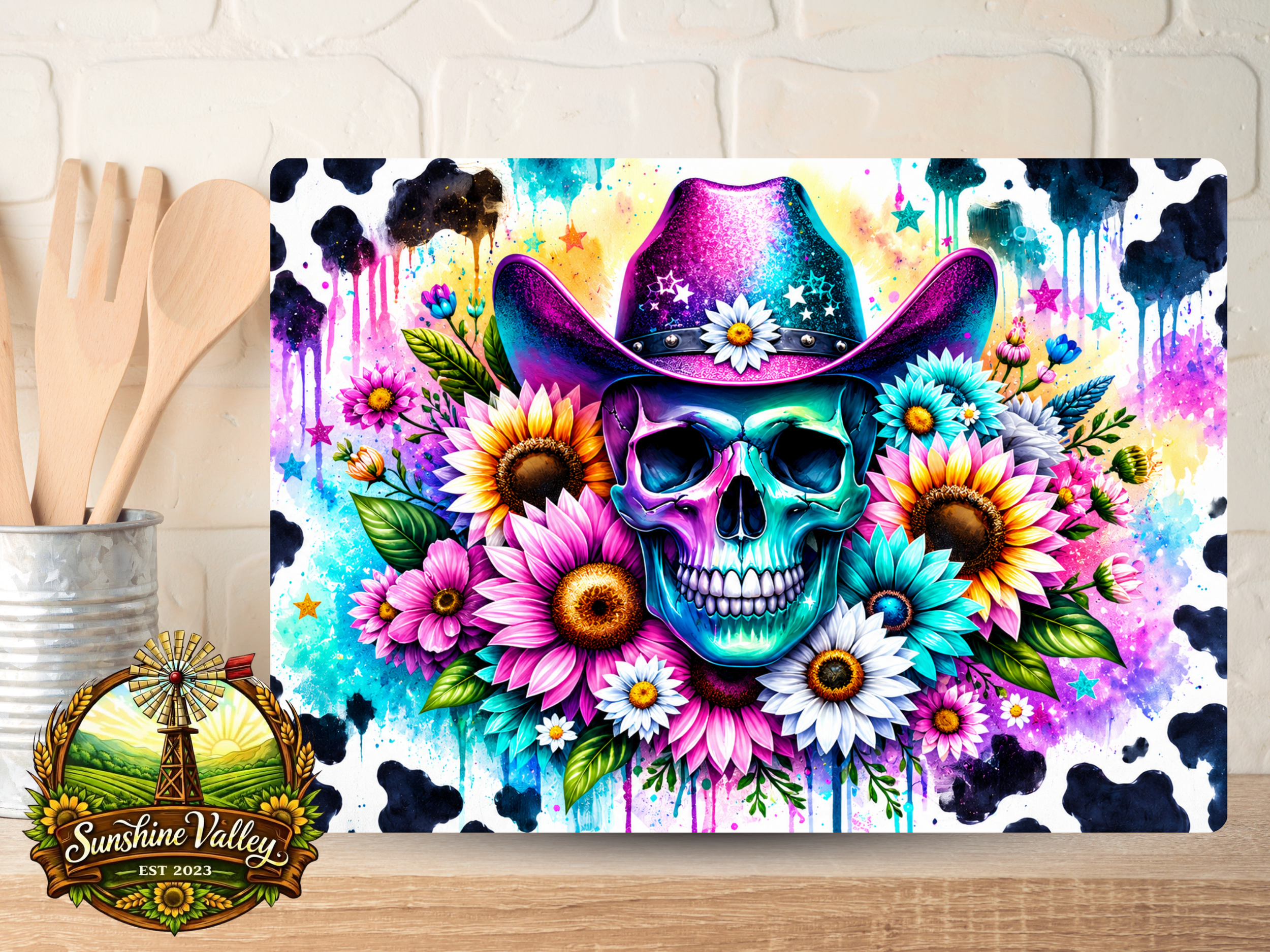 Neon Cowgirl Skull