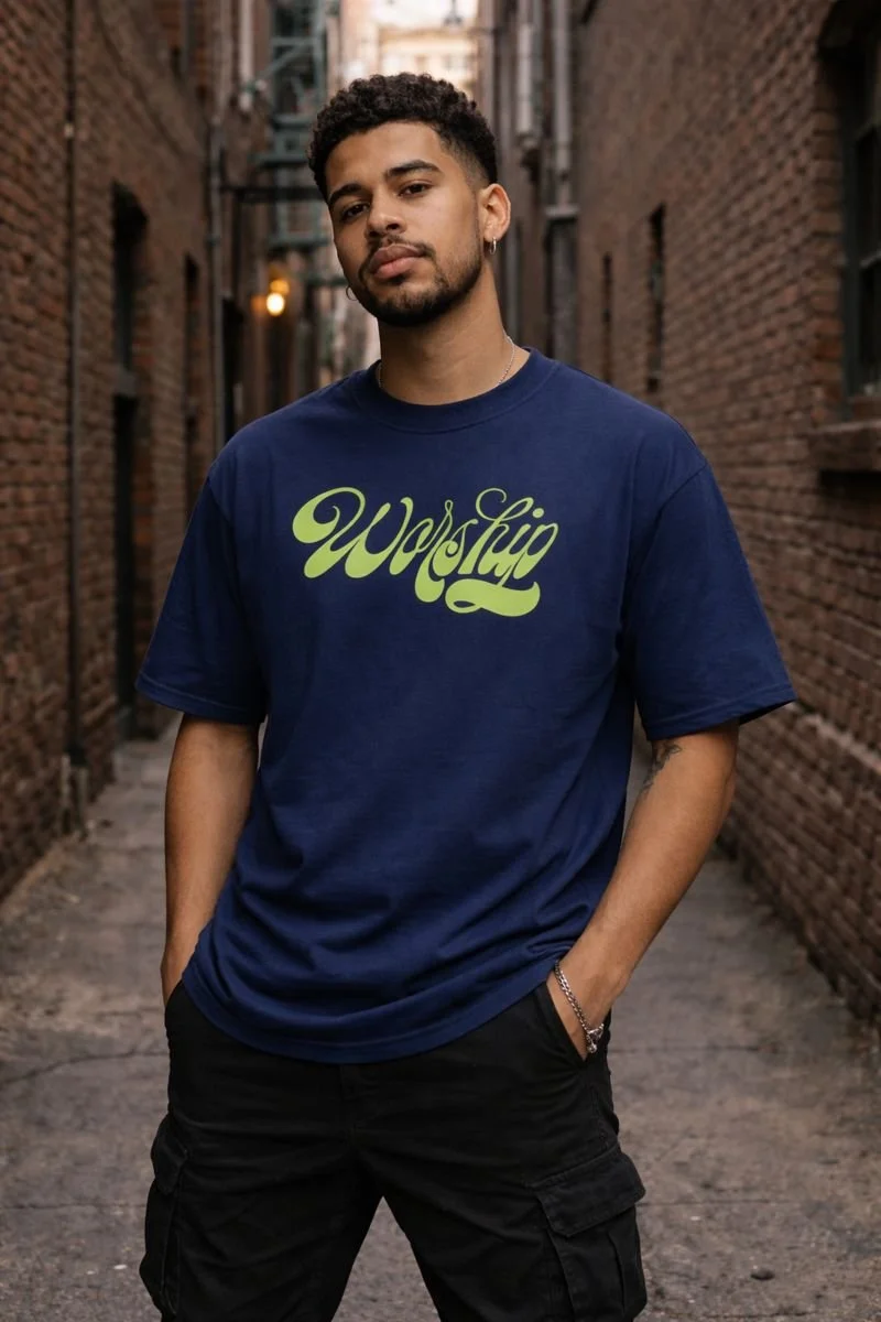 'Worship' Graphic Tee - Navy