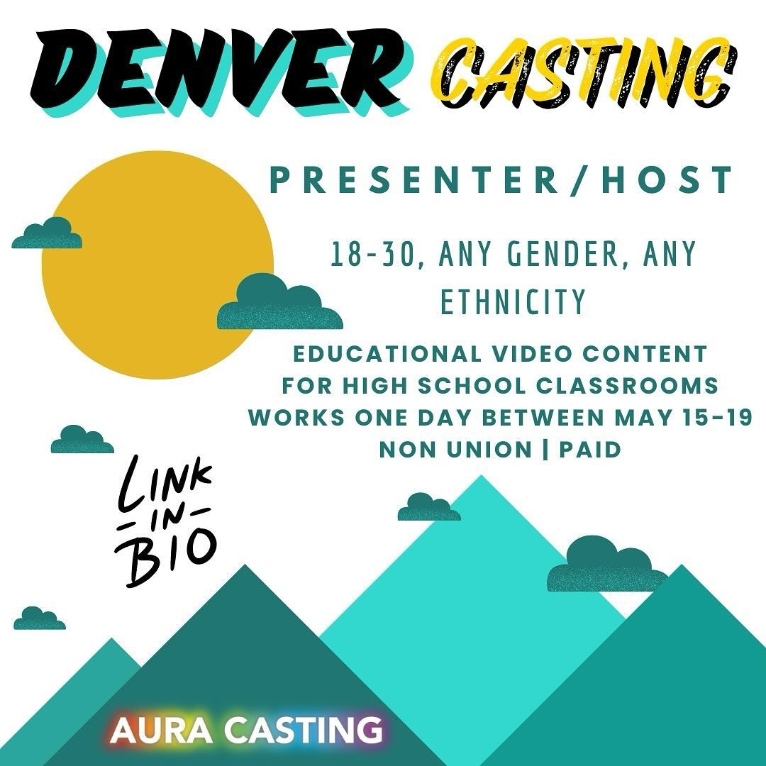 🏔️ Now casting in DENVER! 🏔️

We&rsquo;re looking for 18-30 year old presenters for educational video content. Any gender, any ethnicity 🤩

Teleprompter experience is a plus!

Audition info here: bit.ly/presenter-casting

Self tapes due next Wedne