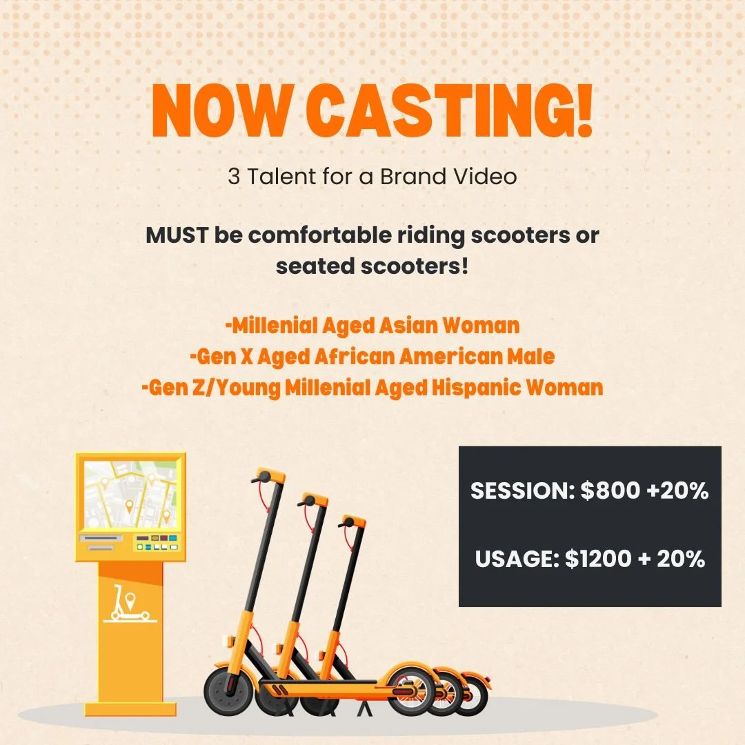 Now casting!

E-Scooter Project 🛴
Non-Union
Filming in the Bay Area
1 or more days between March 14th-16th

DM us if interested in submitting!

#casting #nowcasting #bayareacasting #sfcasting