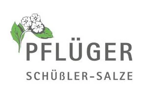 Logo mit Blume und grünen Blättern, Text 'Pflüger' und 'Schübler-Salze'
