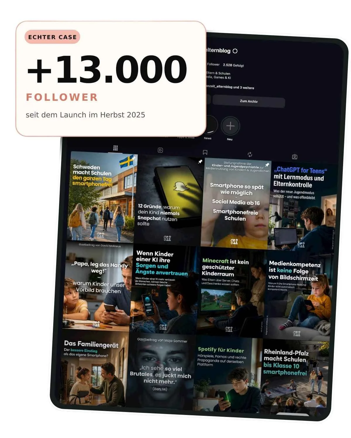 Instagram-Profil von Medienzeit mit mehr als 13.000 neuen Followern seit dem Start im Herbst 2025.