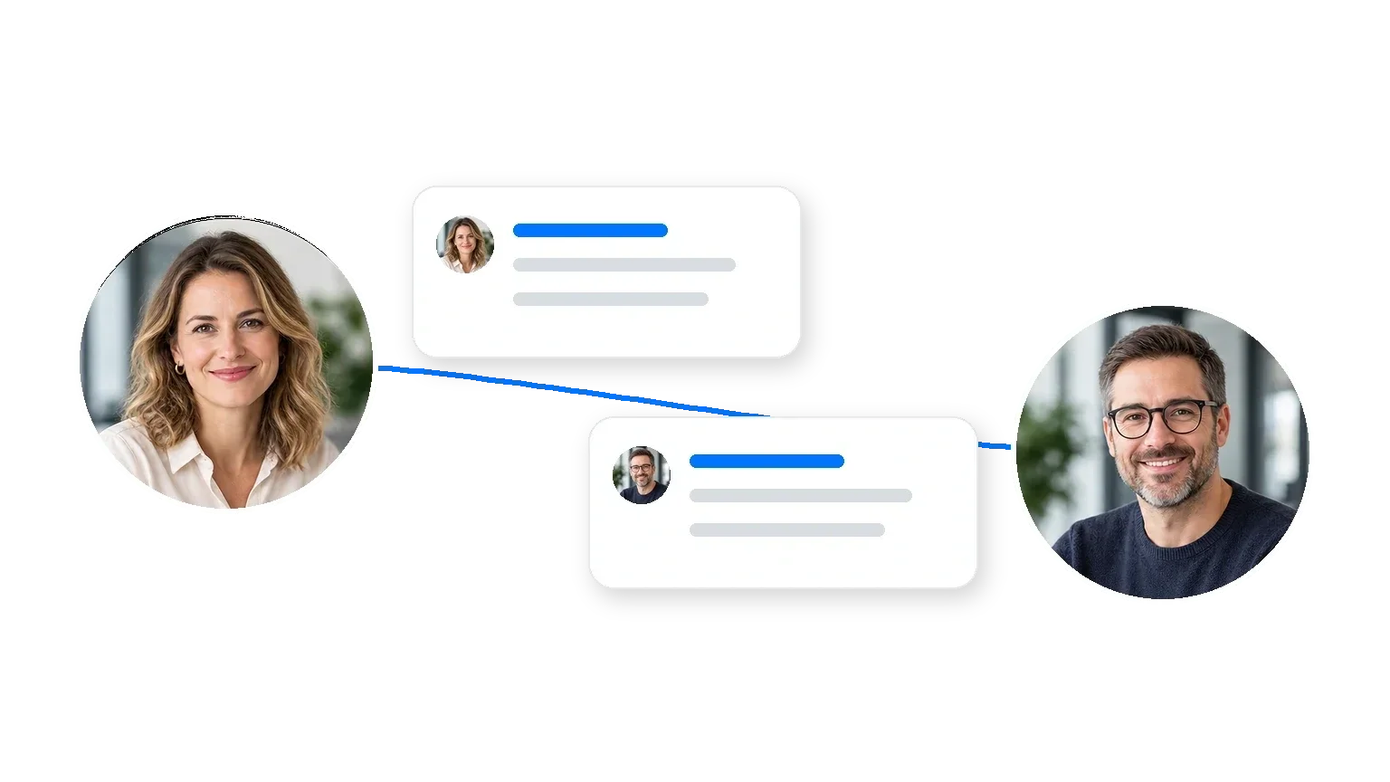 Zwei berufliche Kontakte im persönlichen Austausch über individuell entwickelte LinkedIn-Nachrichten.