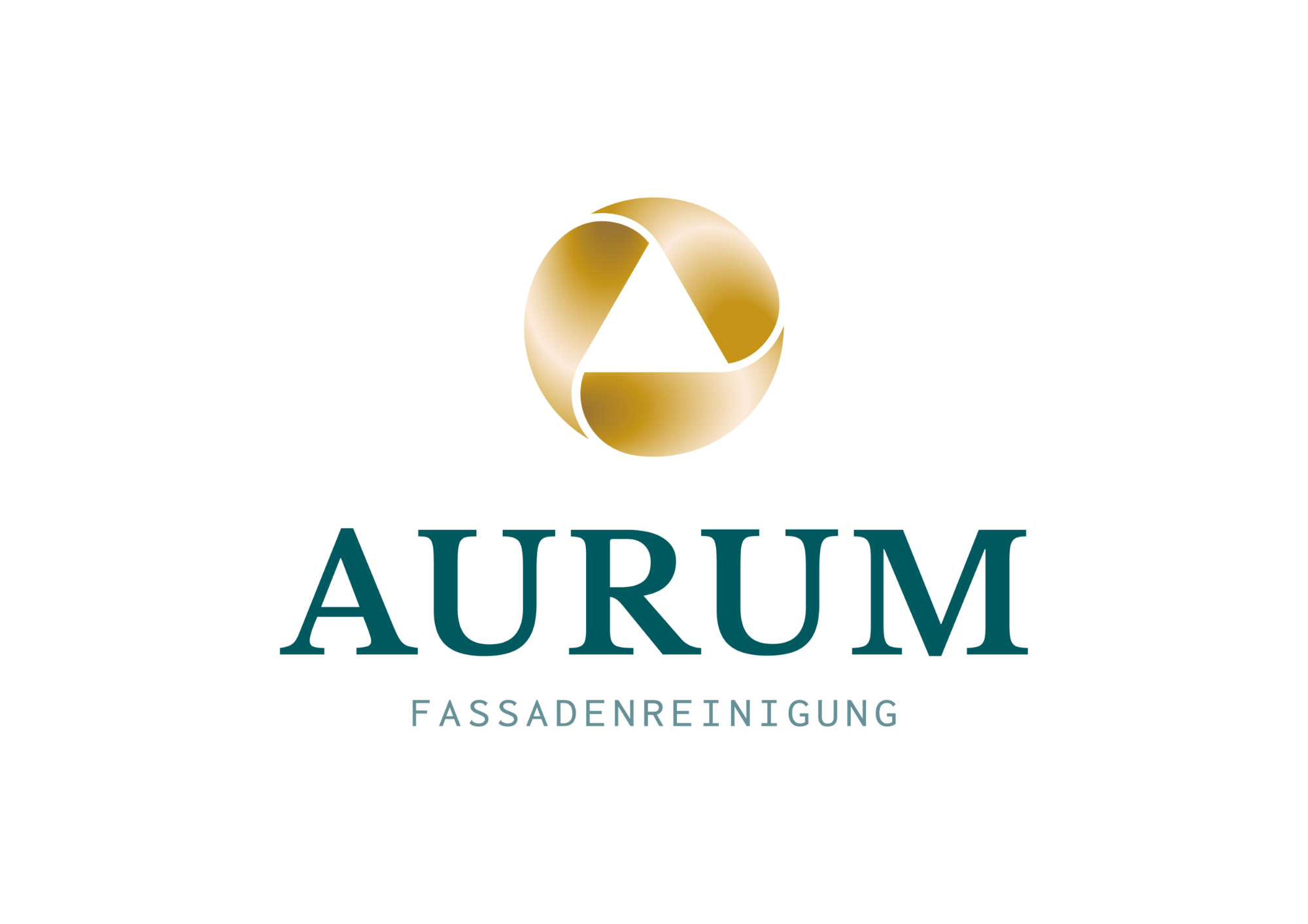 Logo mit goldfarbener, kreisförmiger Gestaltung und grünem, großem Schriftzug »AURUM« darunter, sowie dem kleineren Wort »FASSADENREINIGUNG«.