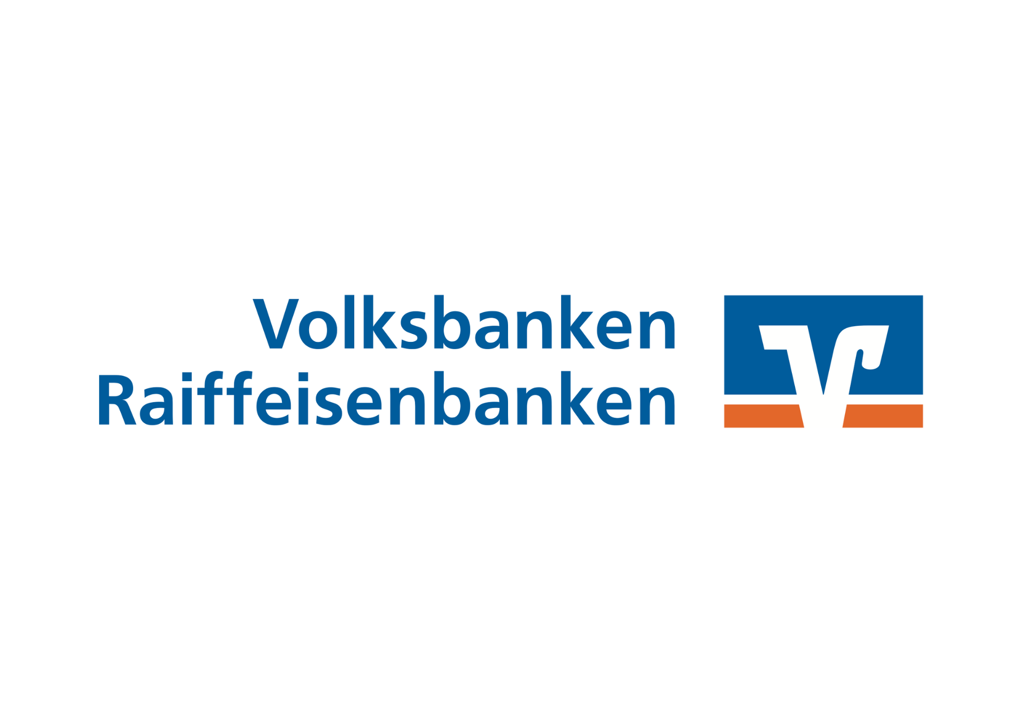 Volksbanken Raiffeisenbanken Logo in Blau, Weiß und Orange