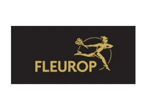 Fleurop-Logo mit goldener Lilie und Schrift auf schwarzem Hintergrund.