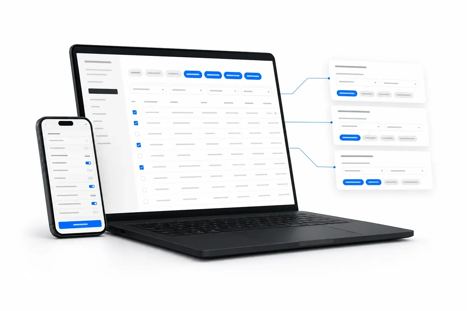 Laptop und Smartphone mit individuell ausgewählten Kriterien für das präzise LinkedIn-Targeting.