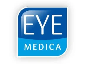 Logo mit dem Text 'EYE MEDICA' in blauer Farbgebung