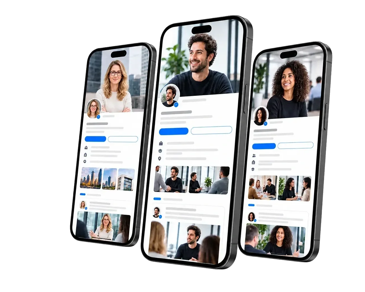 Mehrere LinkedIn-Profile eines Teams, die gemeinsam neue Kontakte in relevanten Märkten aufbauen.