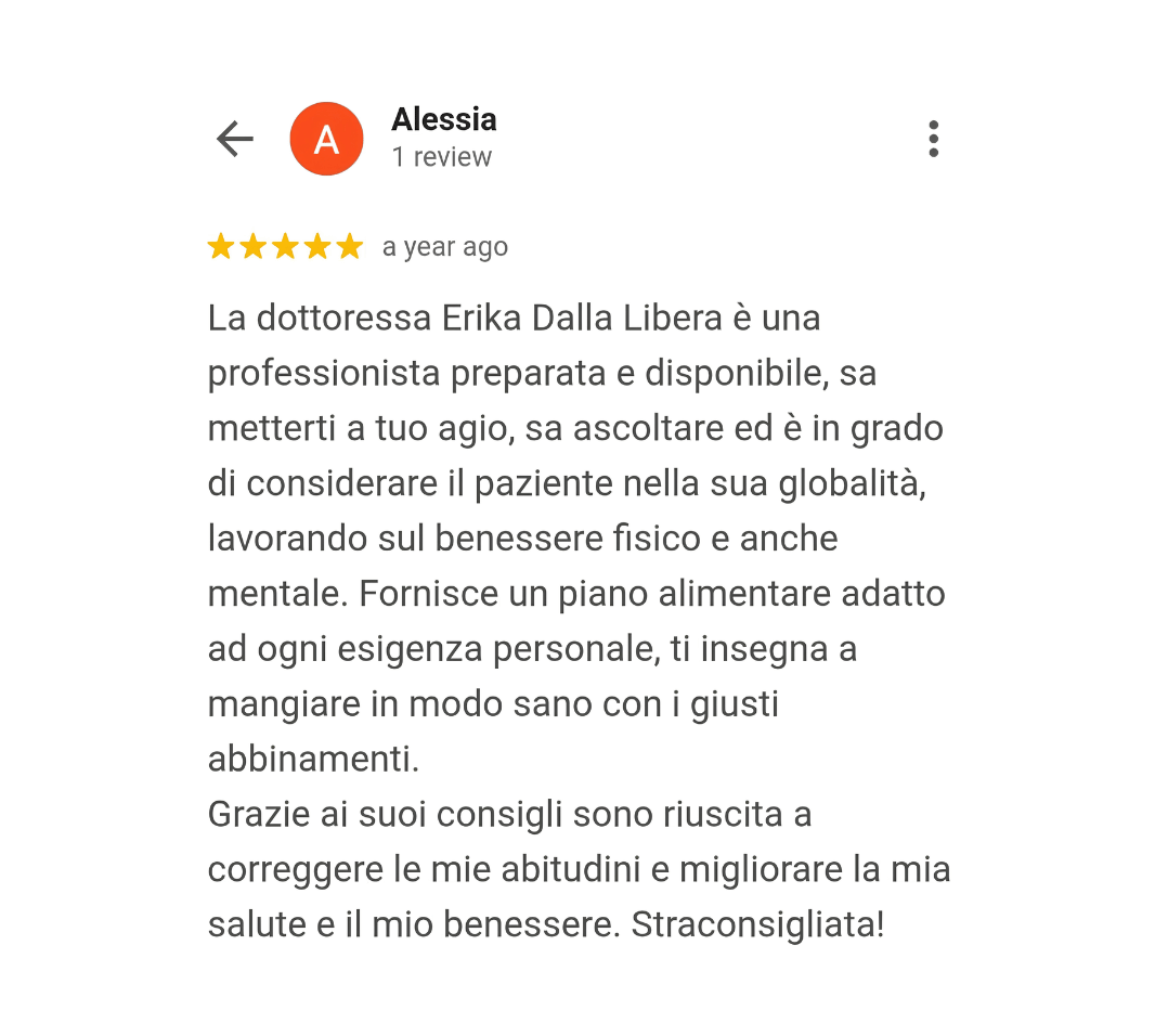 considera il paziente nella sua interezza, lavorando sia sul benessere fisico che mentale. Fornisce un piano nutrizionale personalizzato in base alle esigenze individuali e insegna come mangiare sano con le giuste combinazioni.