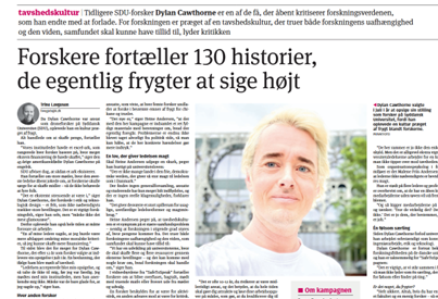 Artikel i Kristeligt Dagblad om #SafeToSpeak inkl. interview med droneforsker Dylan Cawthorne 1. november