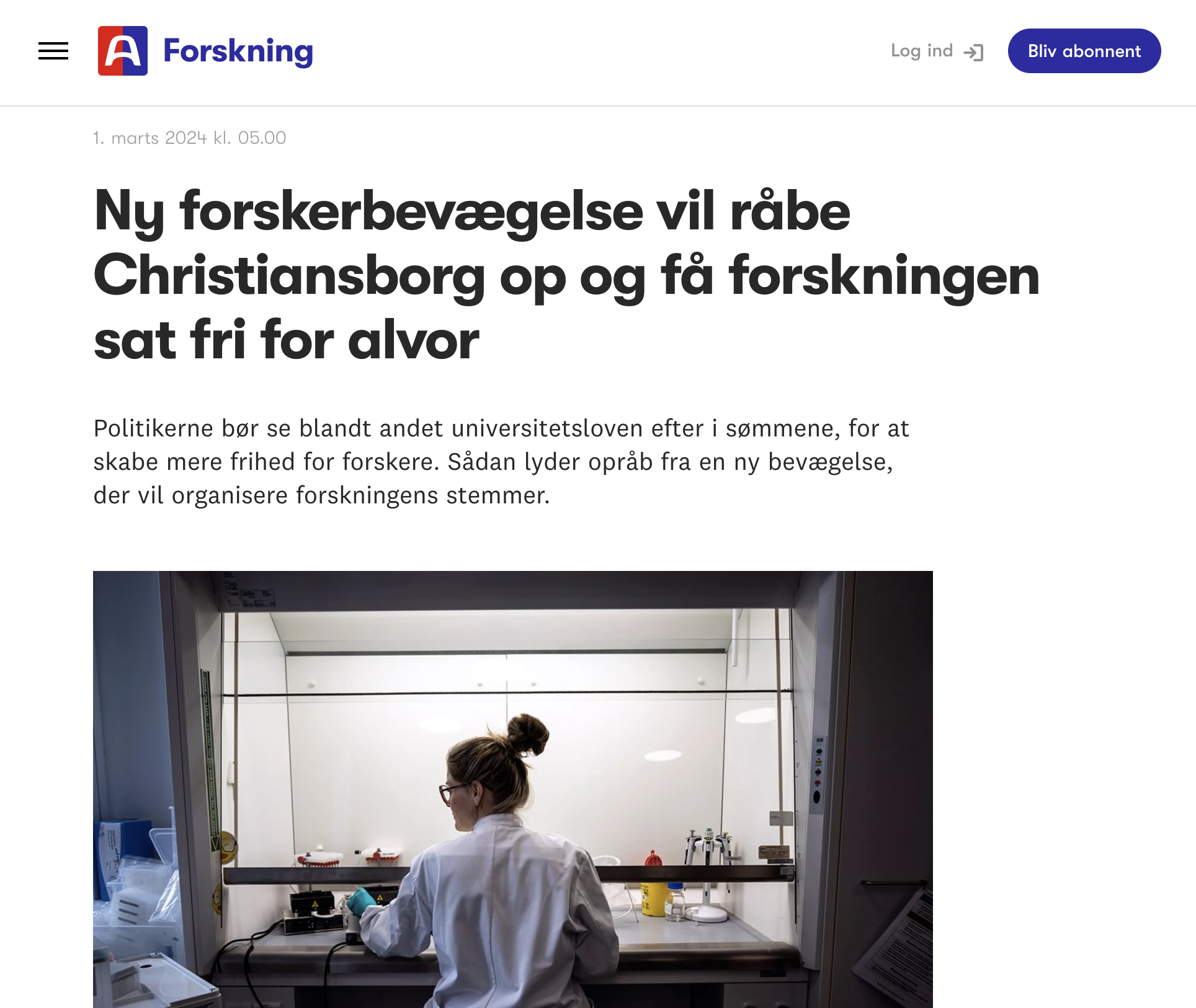 Interview i Altinget d. 1. marts 2024: ”Ny forskerbevægelse vil råbe Christiansborg op og få forskningen sat fri for alvor”