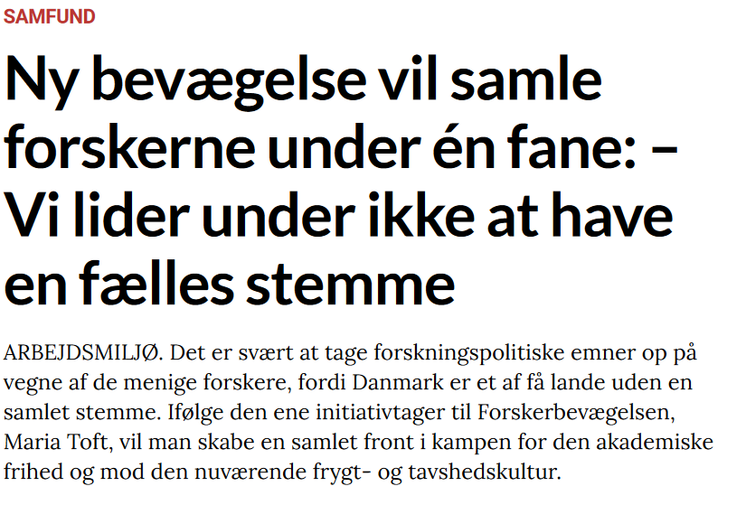 Artikel i ScienceReport 5. maj "Ny bevægelse vil samle forskerne under én fane".