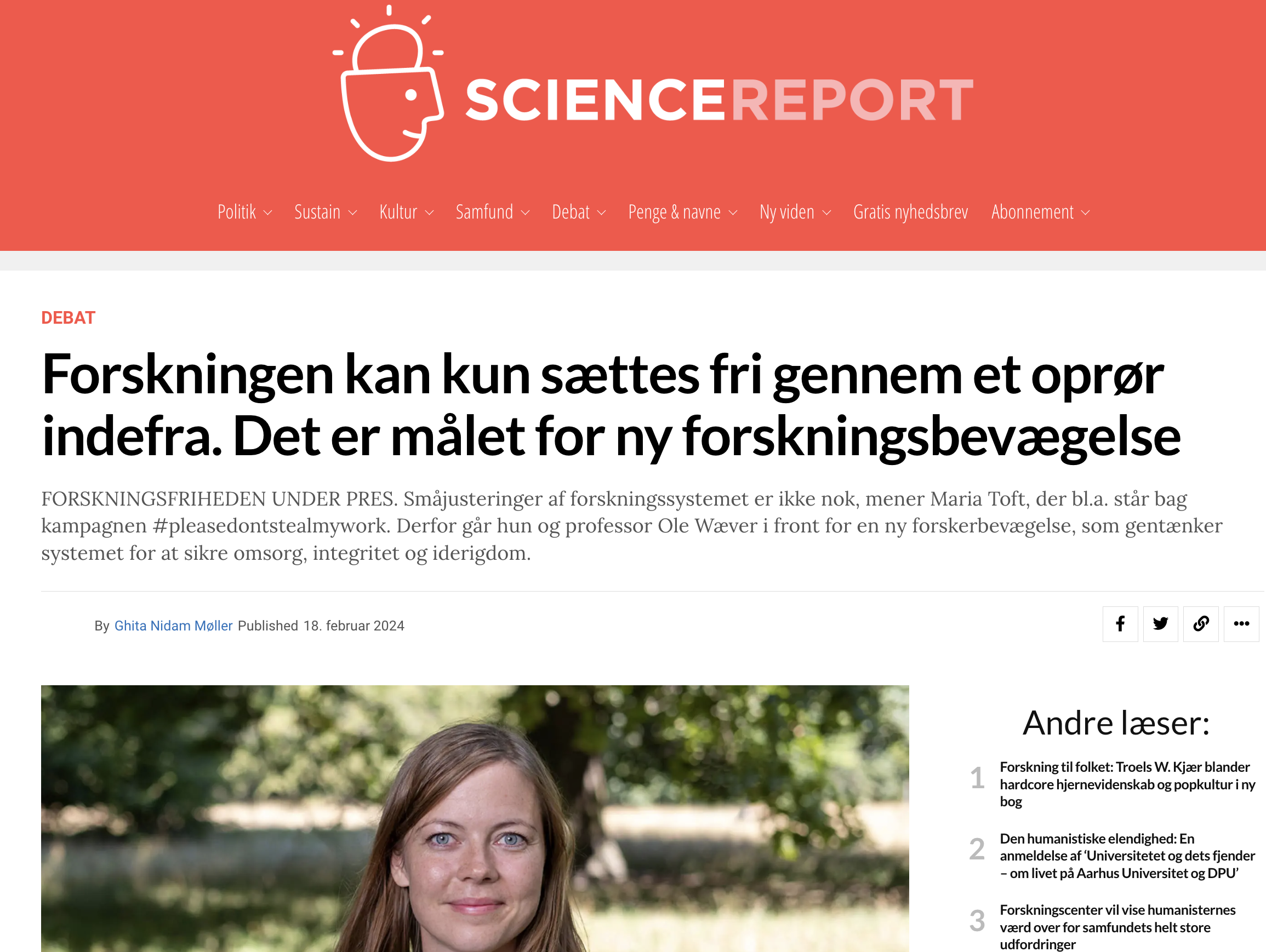 Debatartikel på Sciencereport d. 18. februar 2024 ”Forskningen kan kun sættes fri gennem et oprør indefra. Det er målet for ny forskningsbevægelse”.