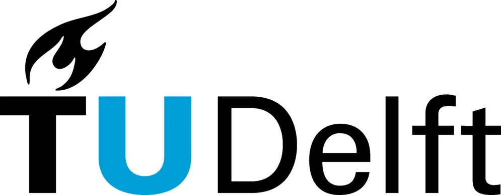 TU Delft logo with a stylized flame design in black