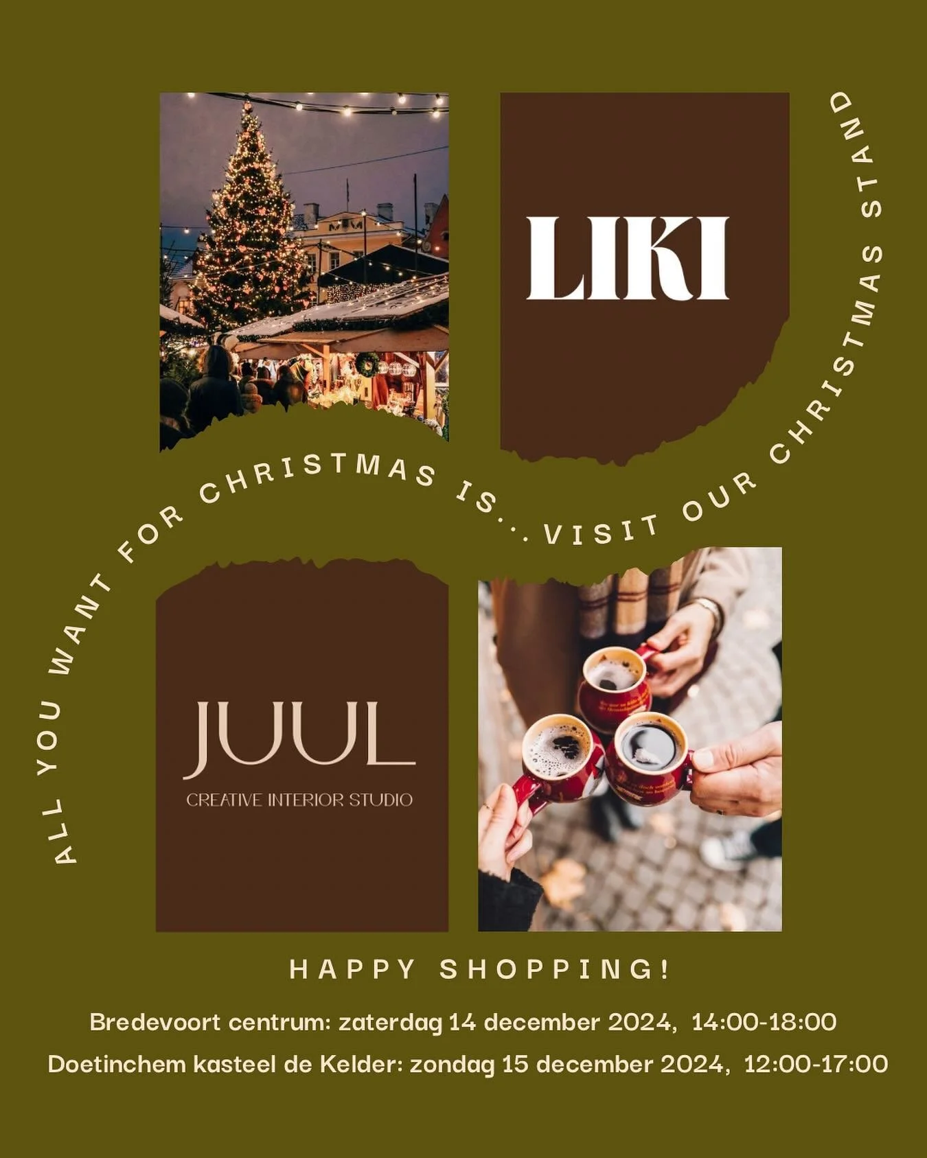 ALL YOU WANT FOR CHRISTMAS IS VISIT OUR CHRISTMAS STAND 🎄 ✨ 🤎

Kom je op 14 december in Bredevoort of 15 december in Doetinchem gezellig langs om de leukste (kerst)cadeautjes in te slaan voor jezelf of een ander? Wij zien je graag daar!

HAPPY SHOP