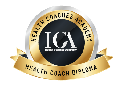 Health Coach Diploma Badge. A circular logo. Text reads, "HCA: Health Coaches Academy. Health Coach Diploma."