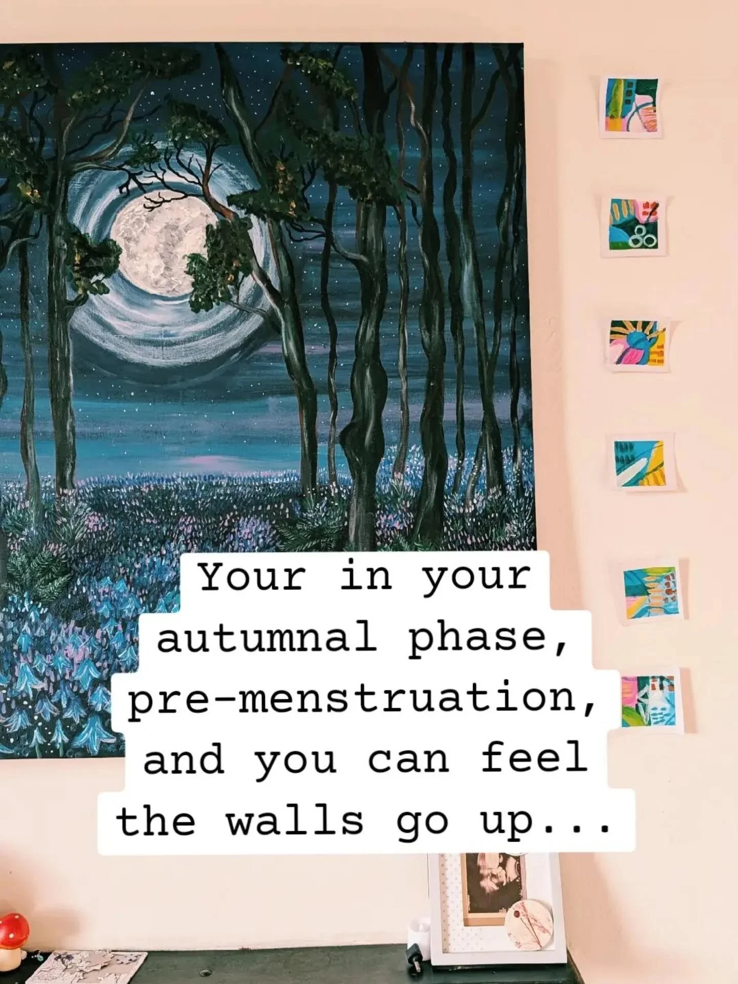 STOP 

Ignoring your body. 

It holds so much knowledge and can give you so much insight into all areas of your life. 

Your premenstrual (autumnal) phase of your cycle is about fine details, finishing touches and preparing yourself for retreat. 

If