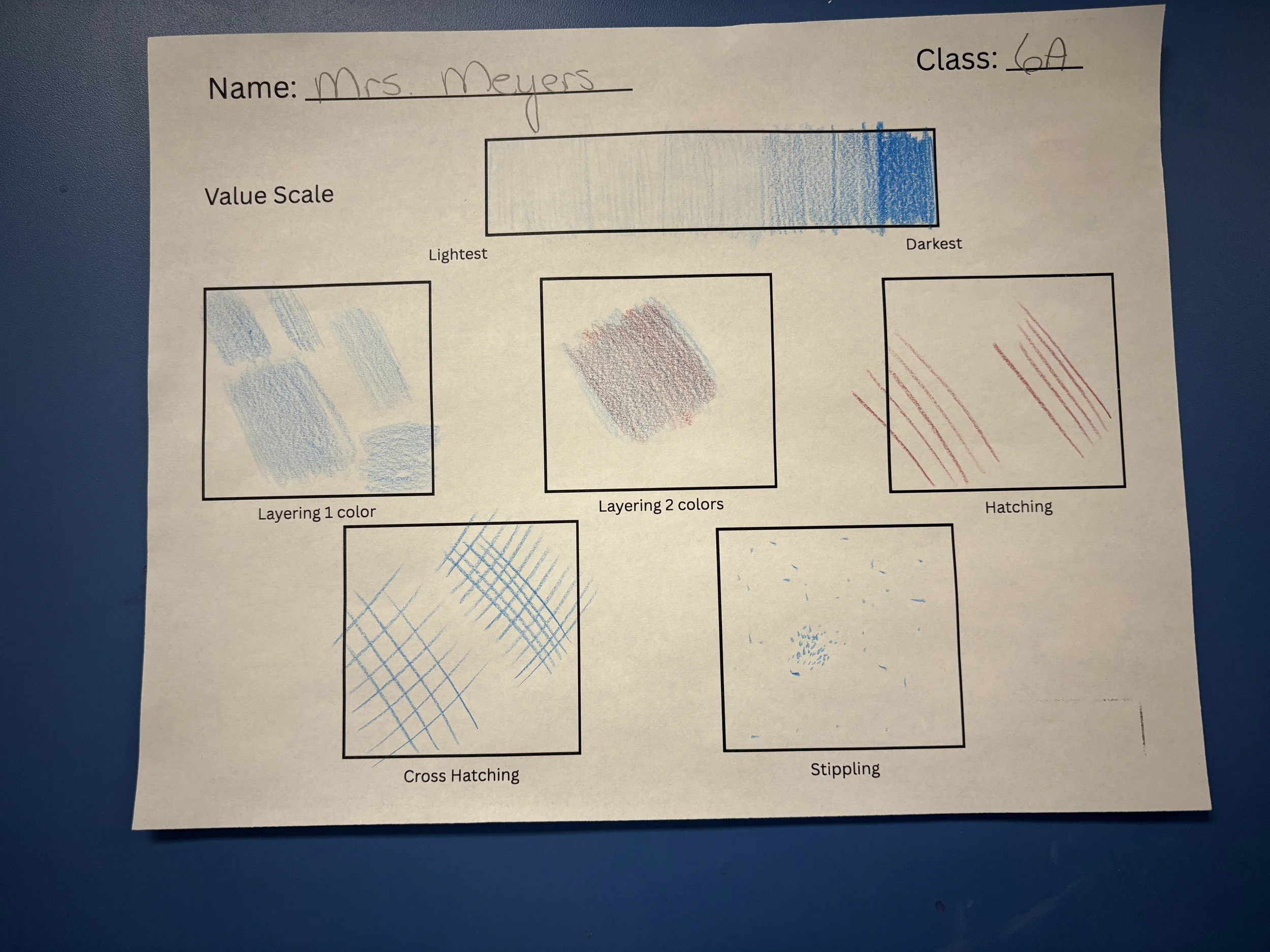 6th grade guided practice on colored pencil techniques