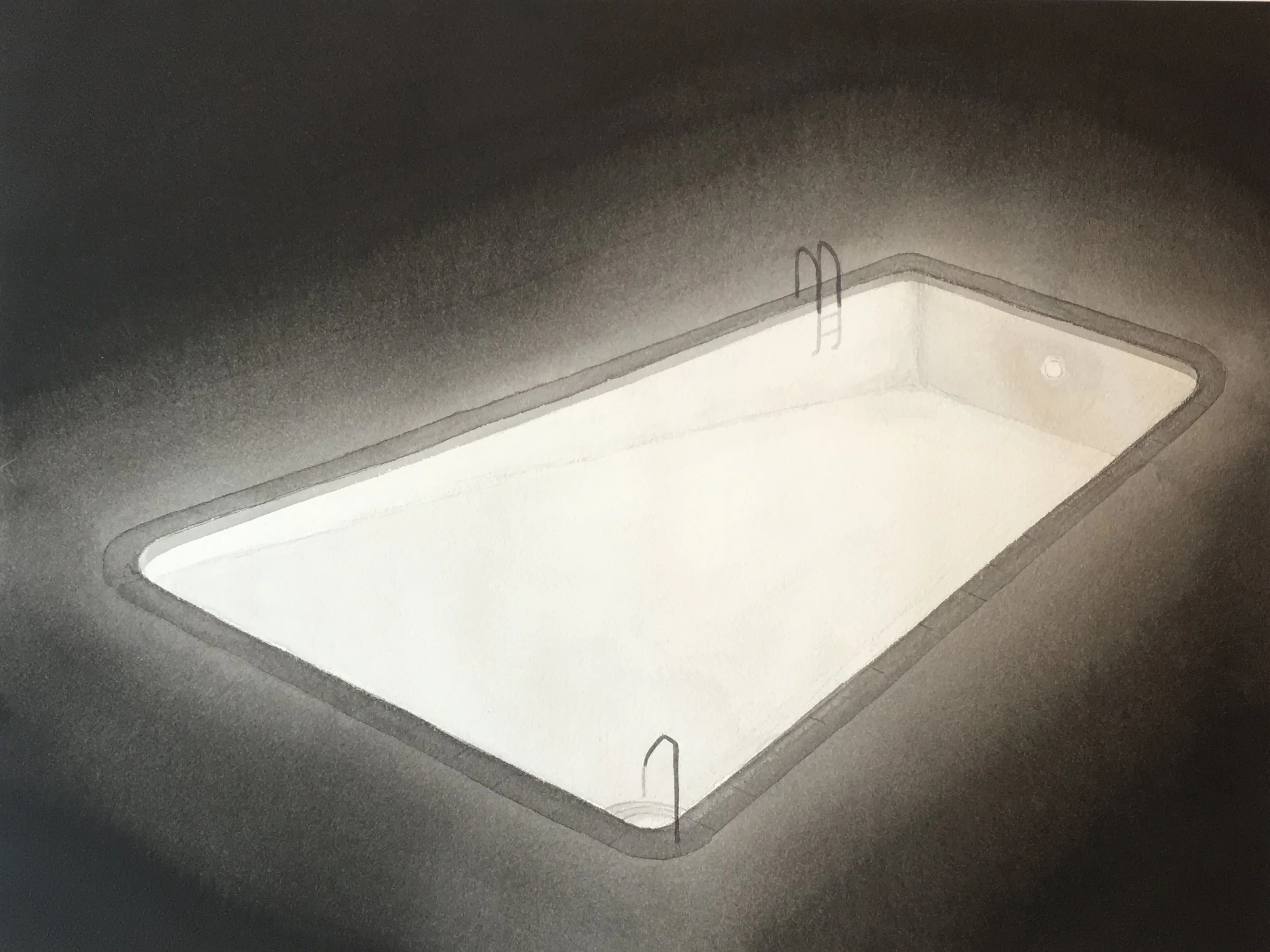 Pool (Night), 2018  
India ink on paper 
12 x 16 inches