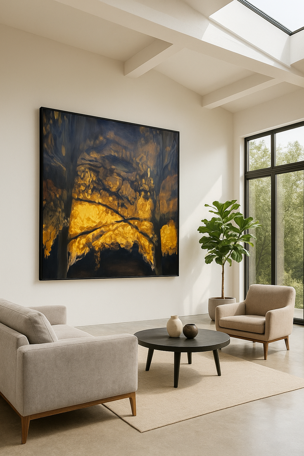 Professional Picture Hanging in Modern living room 