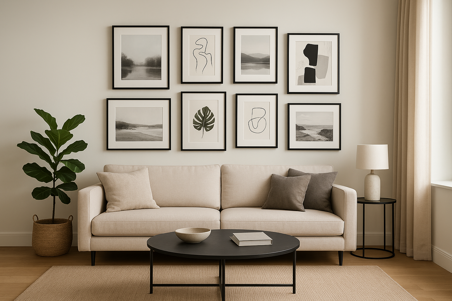 Professional Picture Hanging in Modern Living room