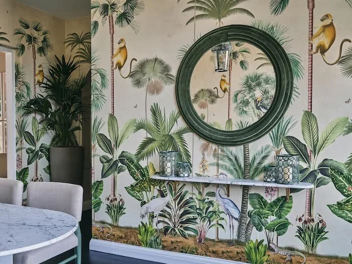 Artwork installed on wall paper in Chelsea penthouse