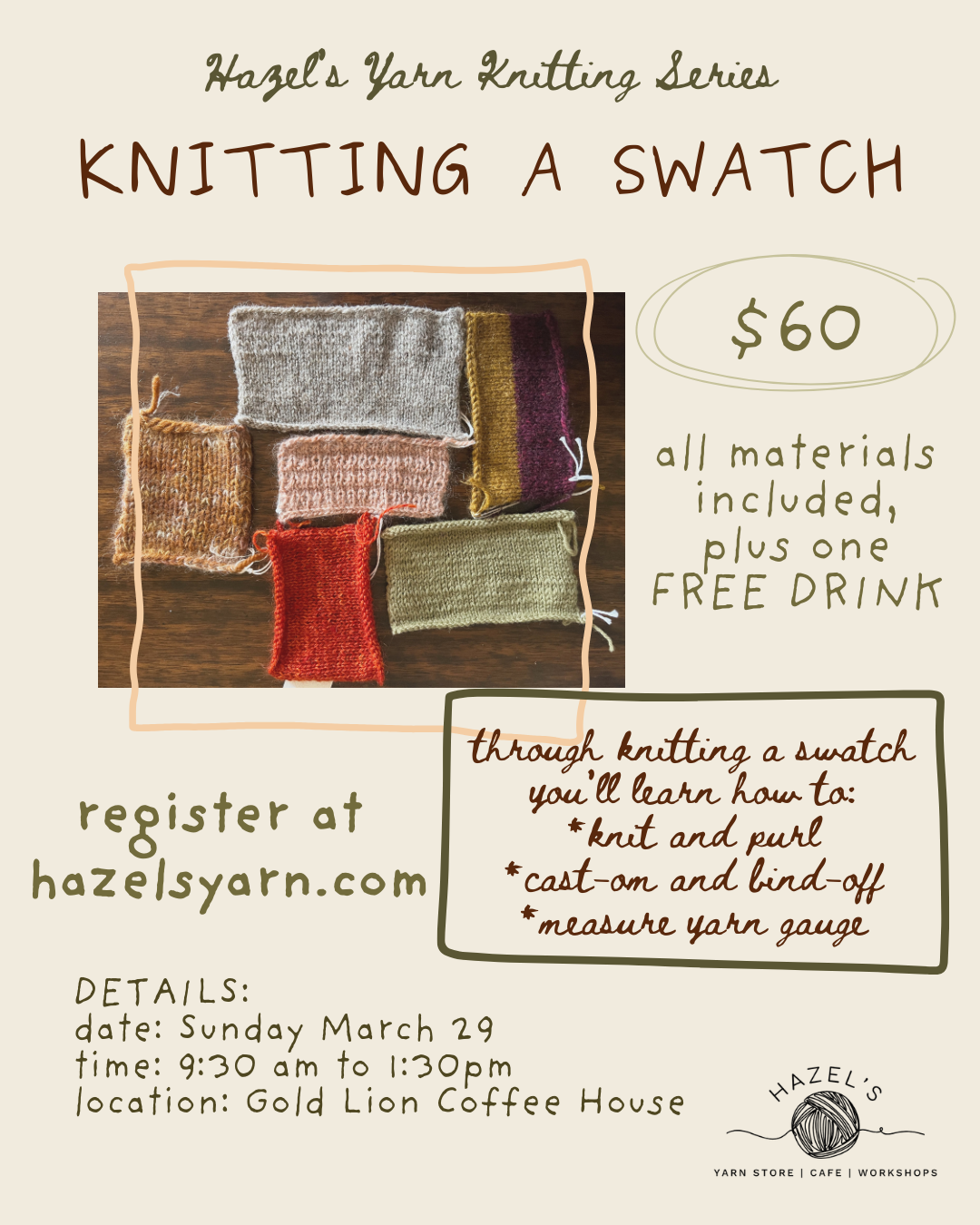 Knitting A Swatch with Hazel's Yarn