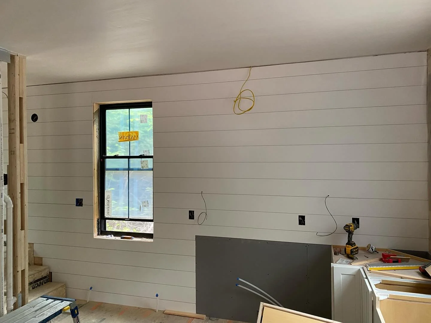 Started on a new job today with @black_tie_group.  1100 sq ft of shiplap!  Progress on day one, excited to see it all come together