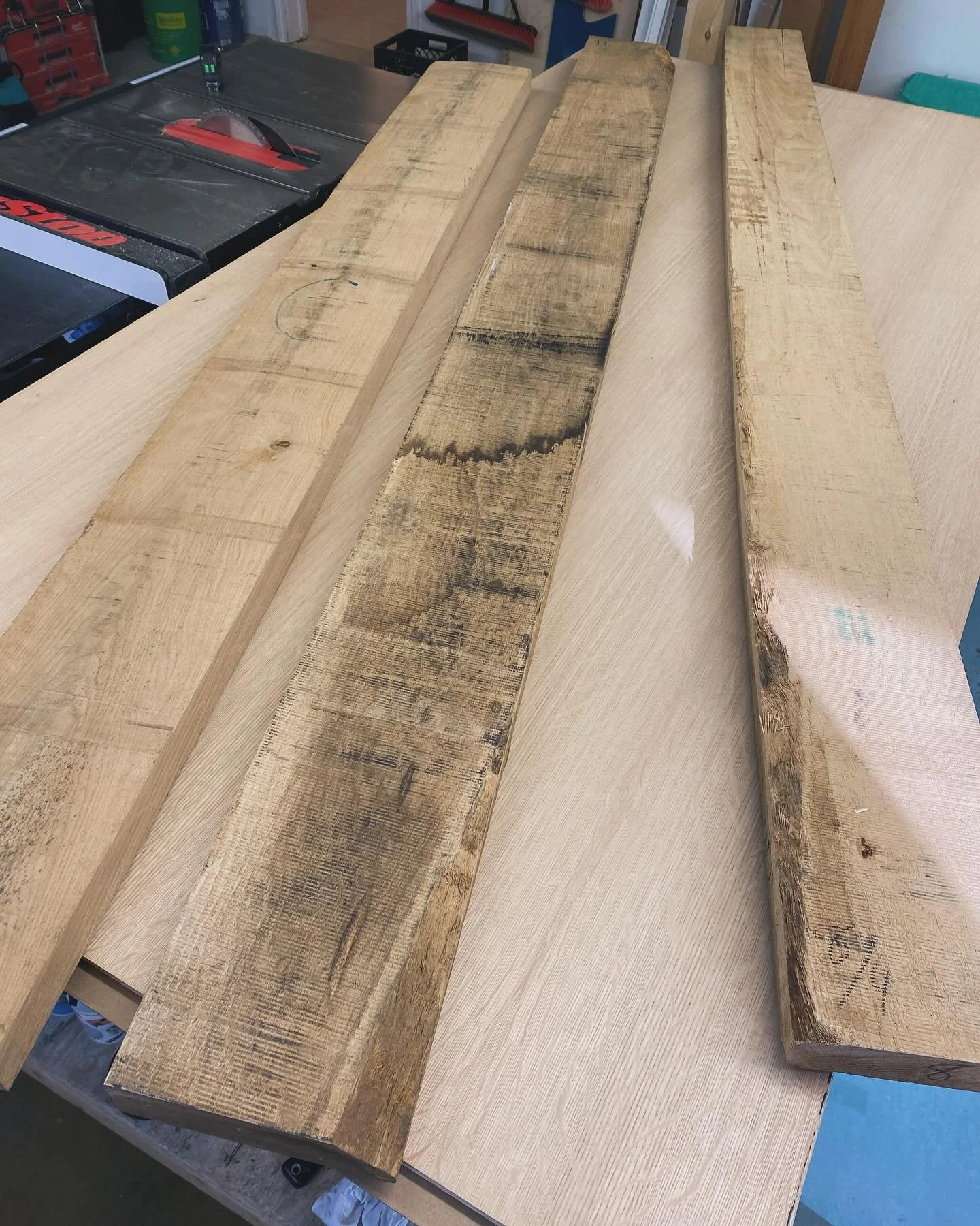 When is a door not a door&hellip;? 

When it&rsquo;s when it&rsquo;s some rough cut white oak and a sheet of plywood sitting on a bench! 😁

I love taking rough material and bringing something beautiful out of it!  A bit of ripping, A LOT of planing,