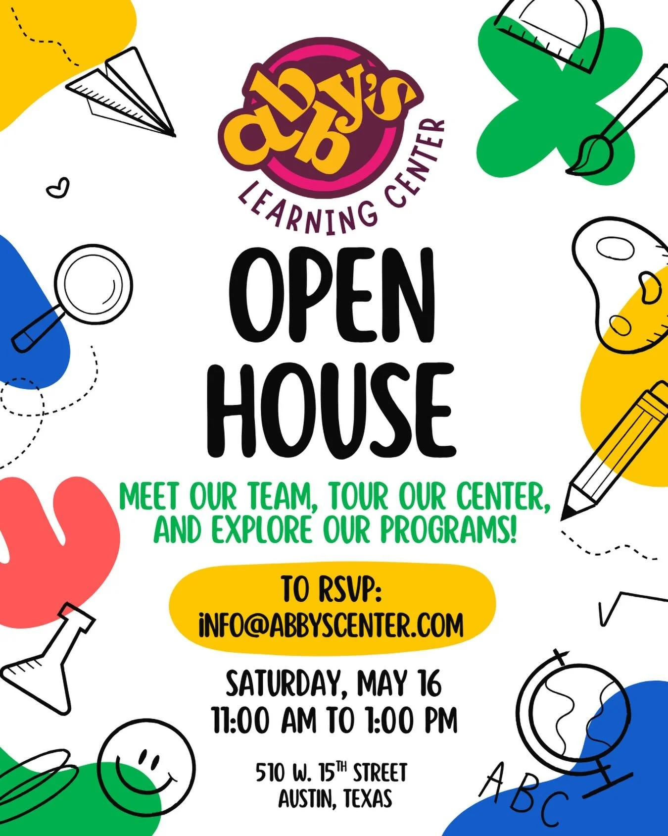 You are invited to our OPEN HOUSE! 📍

Join us this Saturday, May 16 from 11:00 AM to 1:00 PM. Come explore our therapy center and schoolhouse! 

We hope to see you there! 🏡 

Link in BIO to RSVP!